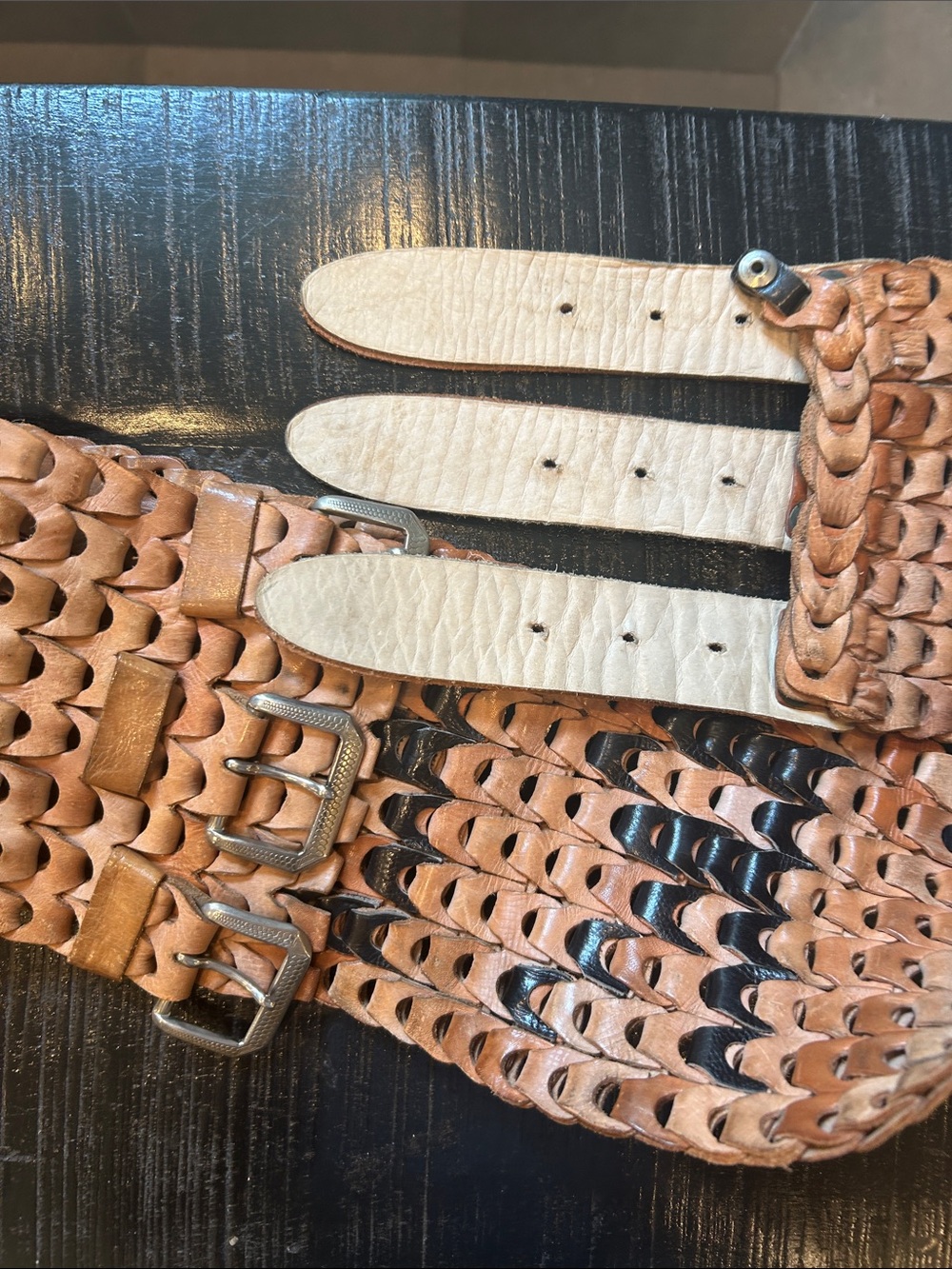 Vintage Free People  Collection, Woven Link, Triple Buckle Corset Belt in Cognac - Picture 14 of 16
